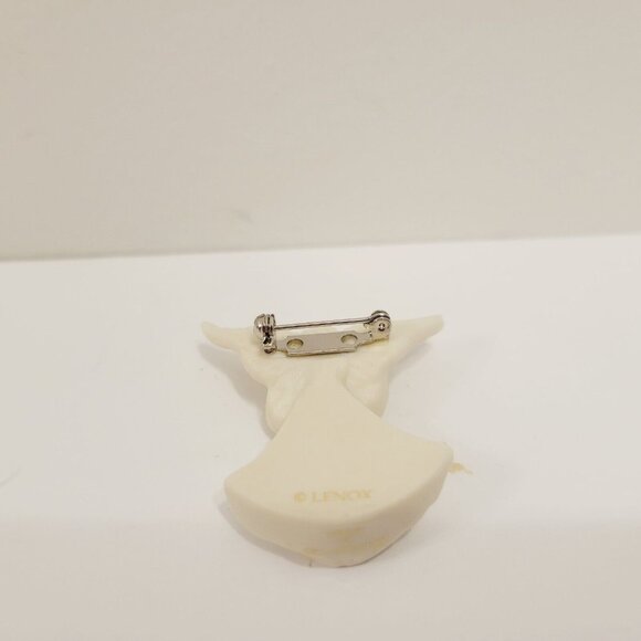 Vtg Lenox Angel Brooch Ivory Porcelain Gold Star Accent Pin - Picture 3 of 4